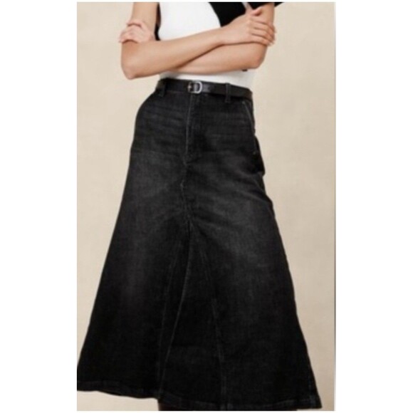 Banana Republic Dresses & Skirts - NWT Banana Republic 0 Black Long Maxi Split Front Flared Heavy Denim Jean Skirt